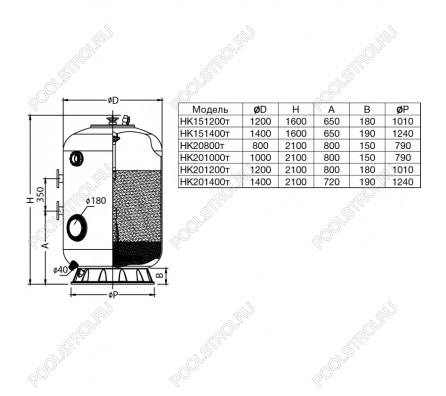 Фильтр HK20800тд. шпул.навивки. d.0.8м. 25м³/ч. выс.1.2м. фланец 2